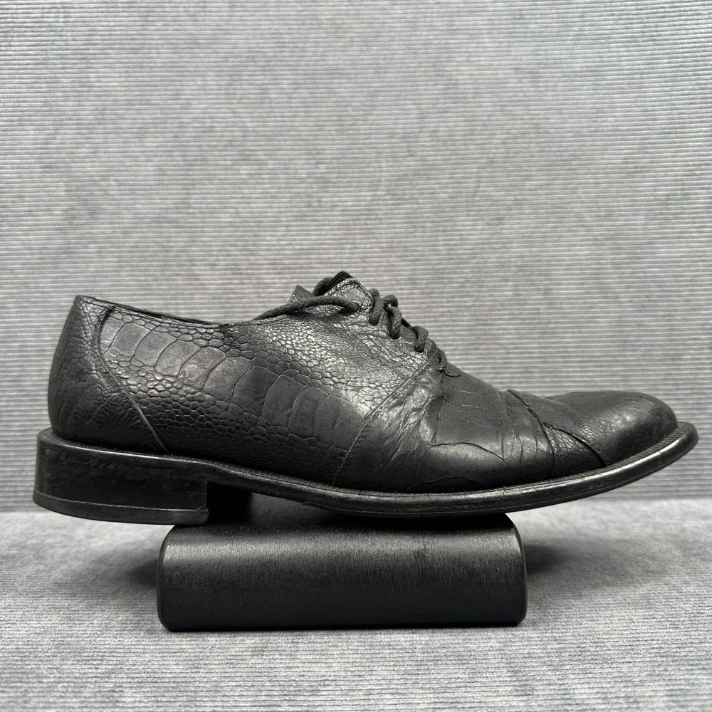 David‎ Eden Mens Black Exotic Ostrich Crocodile Embossed Leather Oxfords 10.5